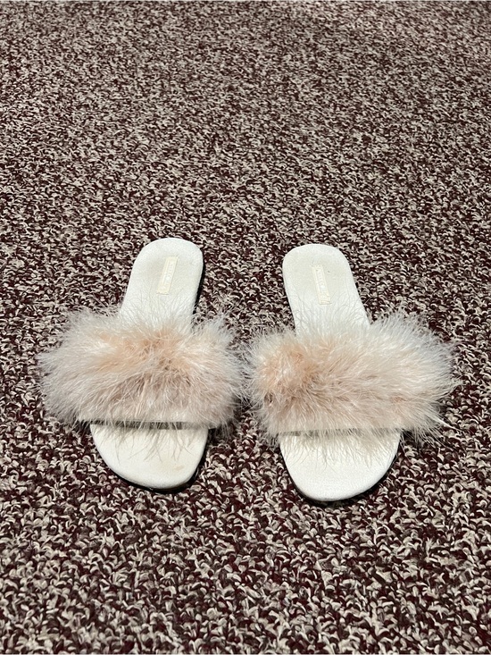 Shoes - Plush Feather Slide Sandals in Blush